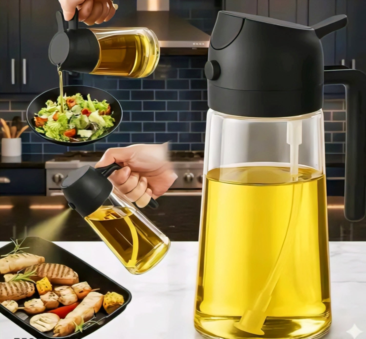 Premium Glass Oil Sprayer & Dispenser Bottle | Leakproof Kitchen Oil Spray Bottle for Cooking, BBQ & Salad