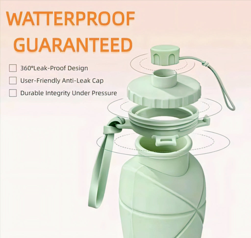 Collapsible Silicone Water Bottle Foldable Leak-proof BPA-Free Travel Sports Bottle (500ml)