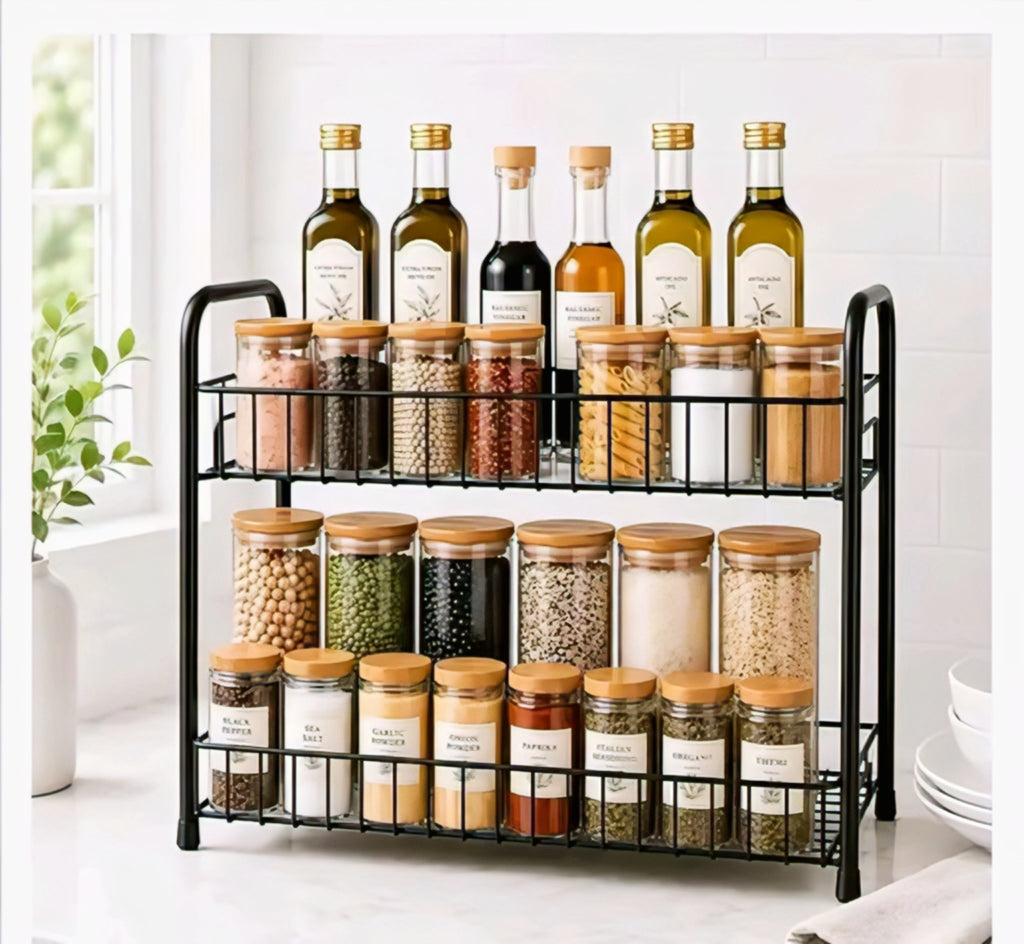 Premium 2-Tier Metal Kitchen Rack | Heavy-Duty Countertop Storage Organizer | Rust-Resistant Multipurpose Shelf