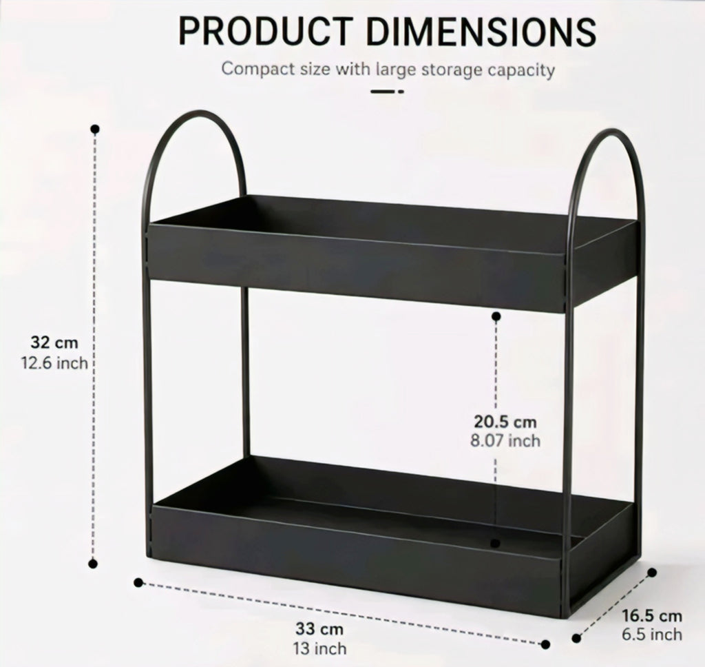 OONKRA Premium 2-Tier Kitchen Counter Organizer Rack | Metal Spice Rack & Storage Shelf | Multipurpose Storage Stand for Kitchen, Bathroom & Pantry | Black