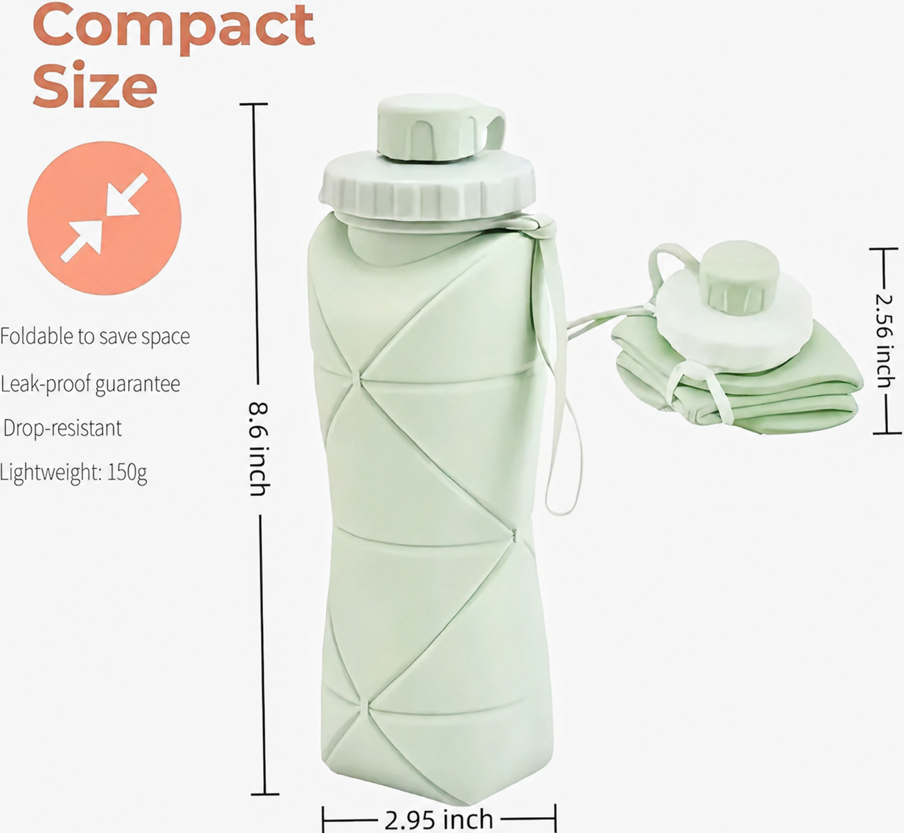 Collapsible Silicone Water Bottle Foldable Leak-proof BPA-Free Travel Sports Bottle (500ml)