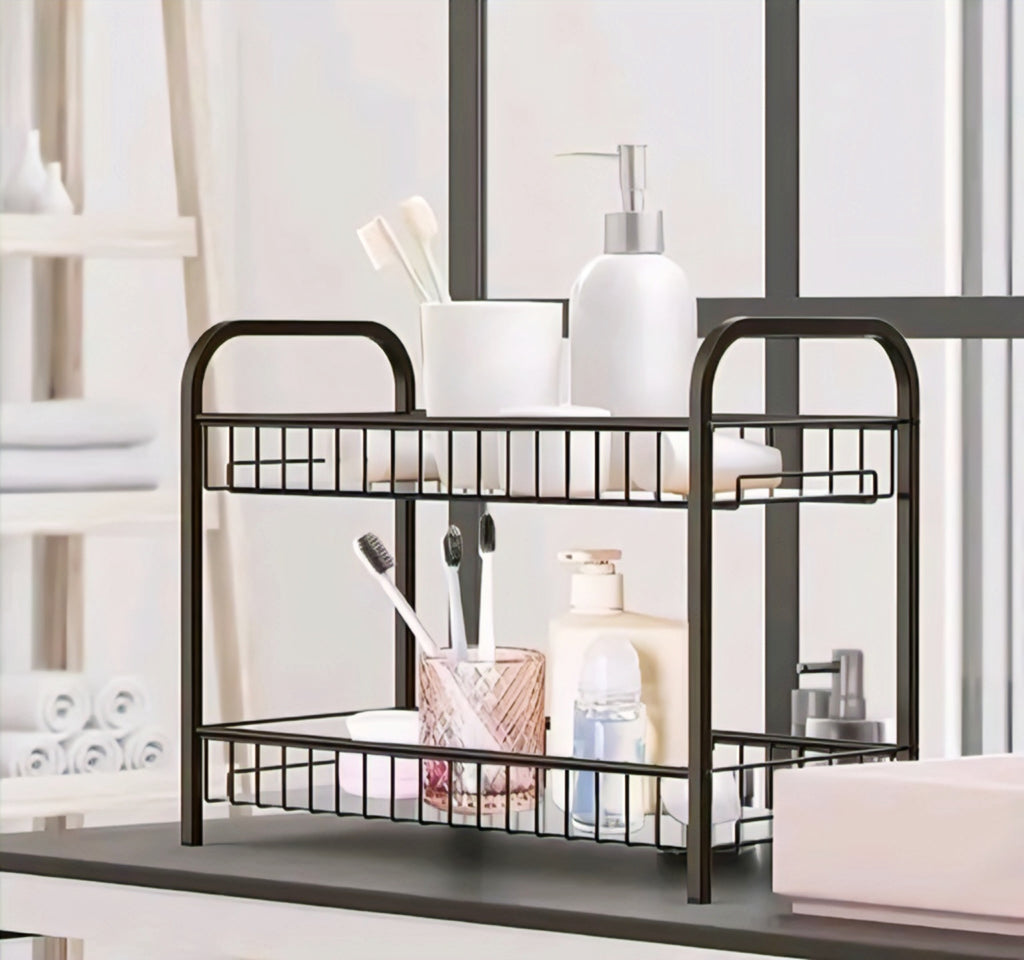 Premium 2-Tier Metal Kitchen Rack | Heavy-Duty Countertop Storage Organizer | Rust-Resistant Multipurpose Shelf