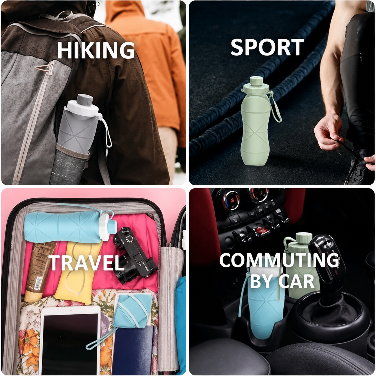 600ml Collapsible Silicone Water Bottle – BPA-Free Foldable Leakproof Travel Sports Bottle