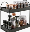 OONKRA Premium 2-Tier Kitchen Counter Organizer Rack | Metal Spice Rack & Storage Shelf | Multipurpose Storage Stand for Kitchen, Bathroom & Pantry | Black