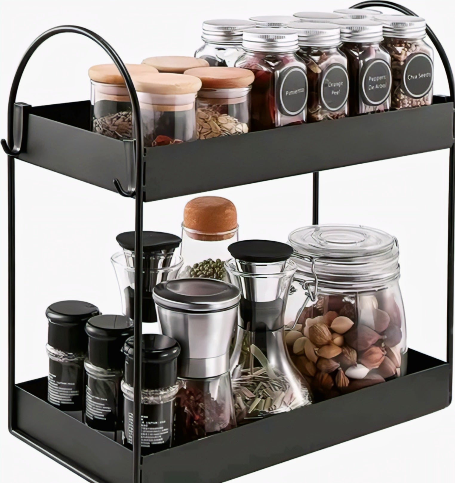 OONKRA Premium 2-Tier Kitchen Counter Organizer Rack | Metal Spice Rack & Storage Shelf | Multipurpose Storage Stand for Kitchen, Bathroom & Pantry | Black