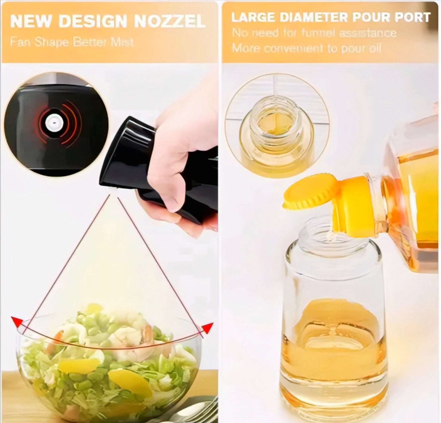 Premium 2-in-1 Oil Spray Bottle for Kitchen | Glass Oil Dispenser with Fine Mist Sprayer