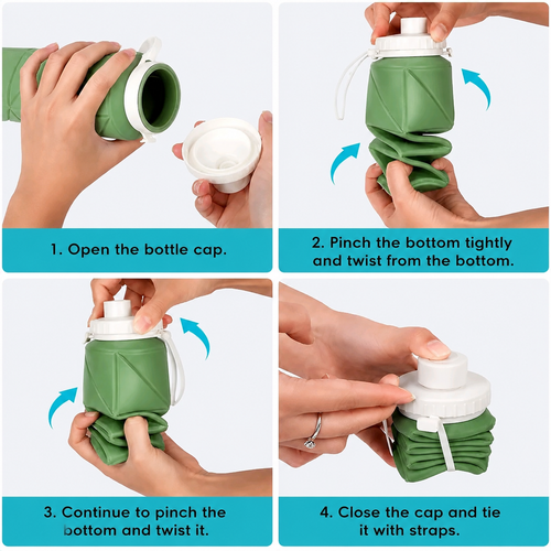 600ml Collapsible Silicone Water Bottle – BPA-Free Foldable Leakproof Travel Sports Bottle