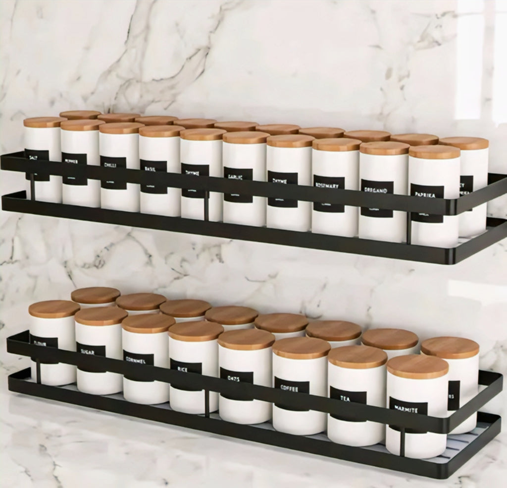 Premium 2-Tier Spice Rack Organizer | Metal Kitchen Counter & Wall-Mount Storage Shelf | Multipurpose Seasoning Rack | Black
