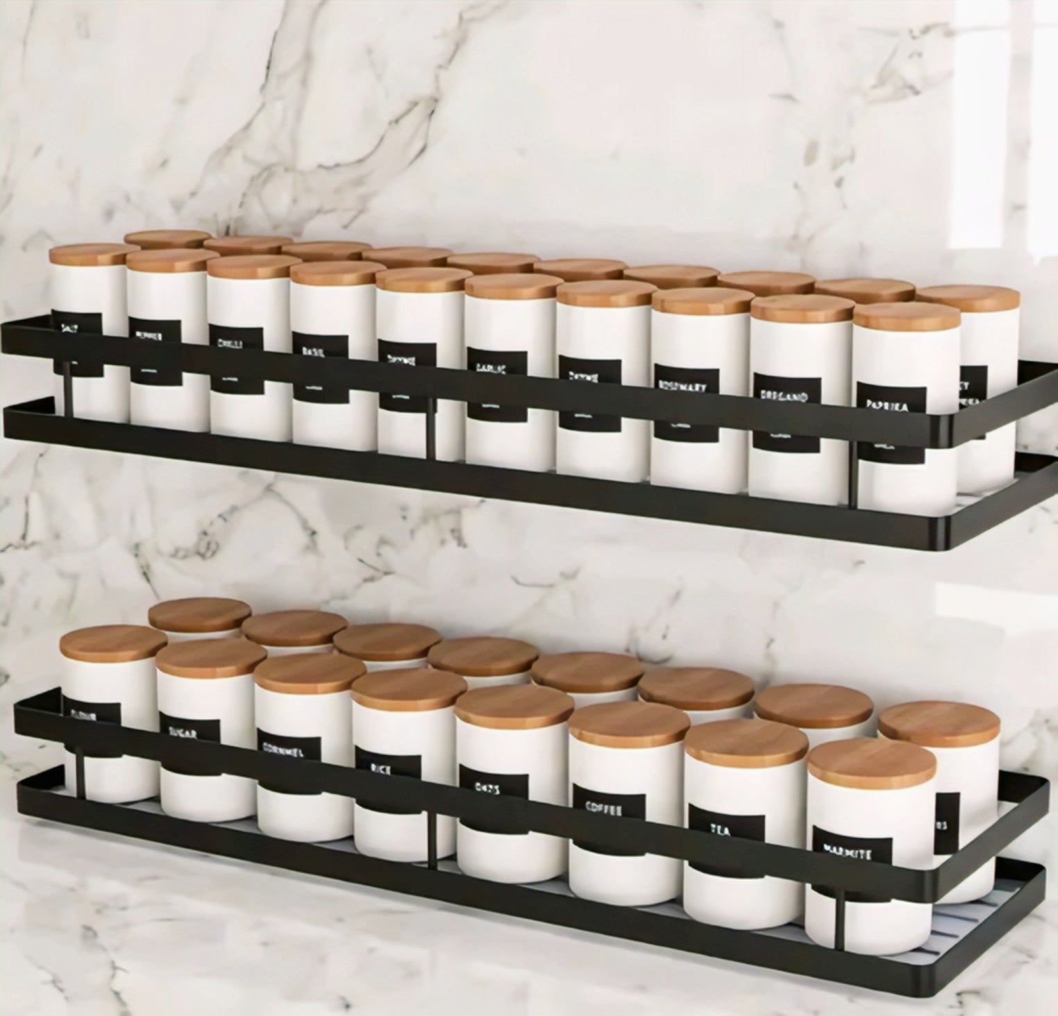 Premium 2-Tier Spice Rack Organizer | Metal Kitchen Counter & Wall-Mount Storage Shelf | Multipurpose Seasoning Rack | Black