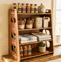 OONKRA Premium 4-Tier Wooden Kitchen Organizer Rack | Multipurpose Countertop Storage Shelf | Spice Rack, Pantry & Bathroom Organizer | Natural Wood Finish