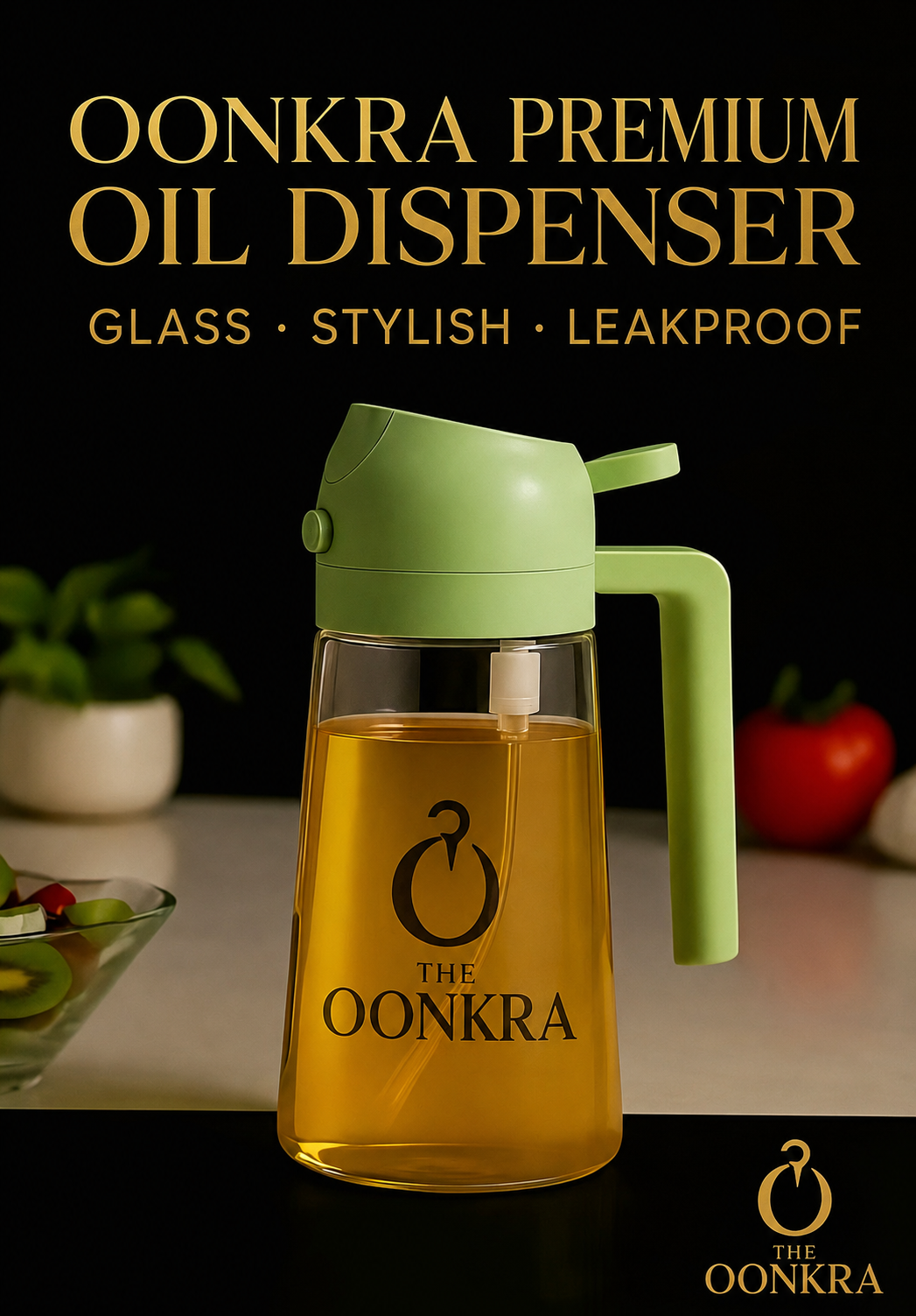 The Oonkra Premium Glass Oil Dispenser Bottle with Leakproof Lid & Easy Pour Spout | Stylish Kitchen Oil Container for Cooking Oil, Vinegar, Soy Sauce & Olive Oil
