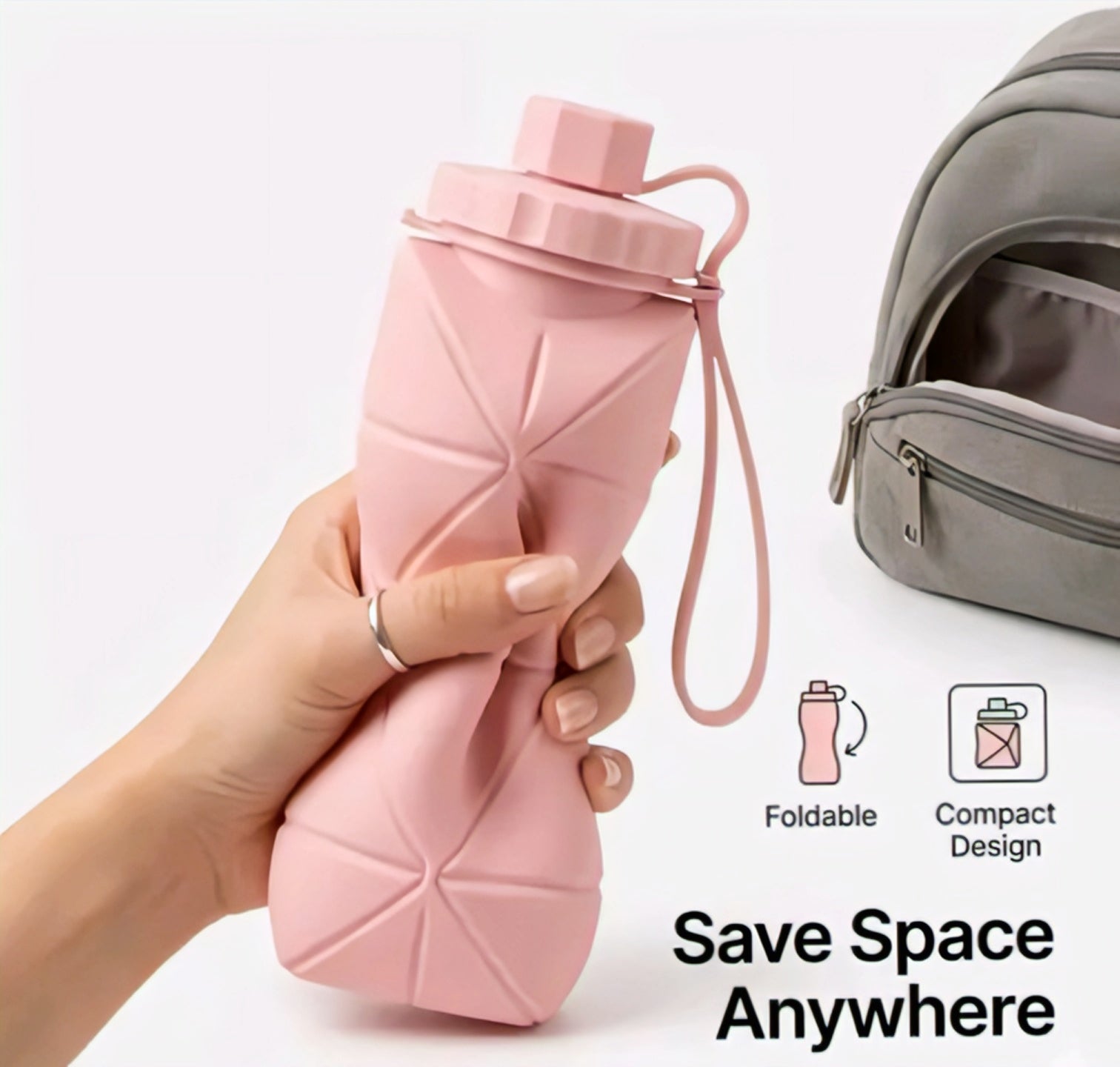 Collapsible Silicone Water Bottle Foldable, Leak-proof & BPA-Free Travel Water Bottle (Pink)